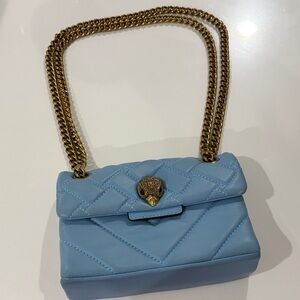 Kurt Geiger Mini Kensington Light Blue Quilted Leather Crossbody with Gold Chain